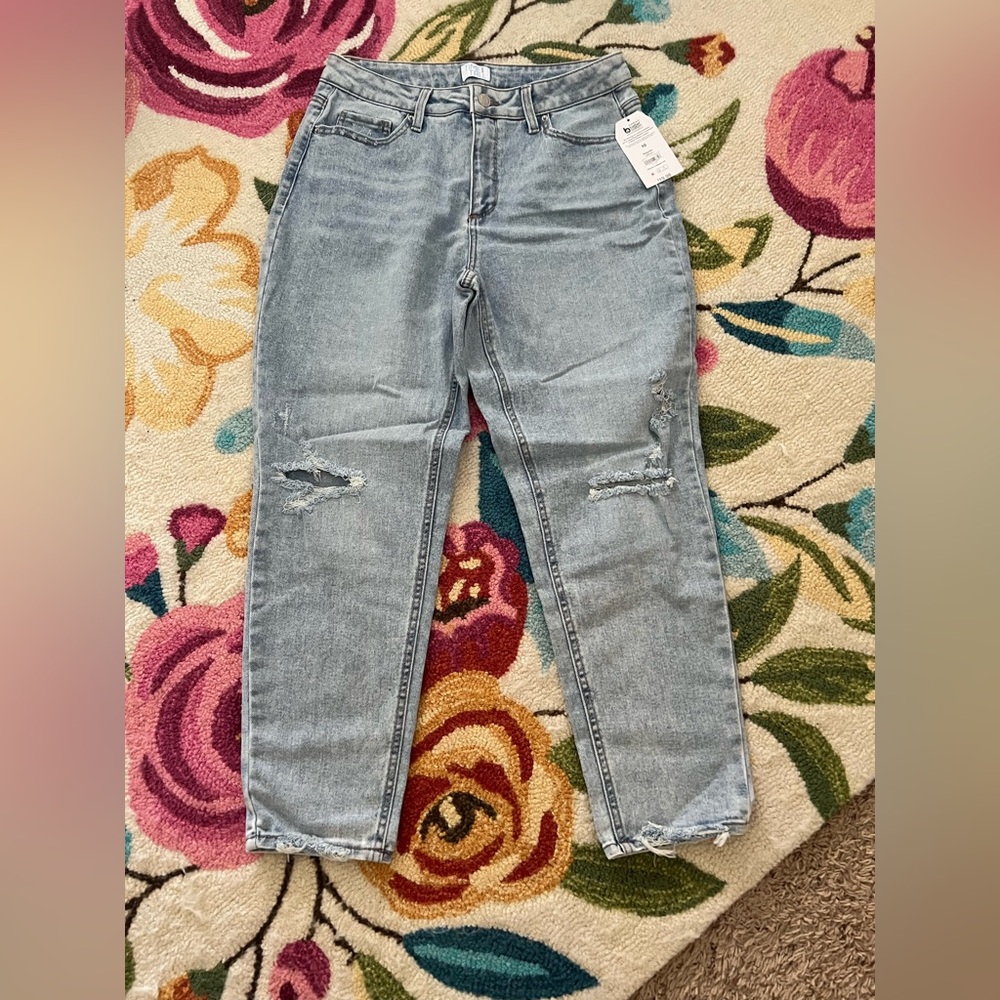 Blue Boyfriend Jeans with Distressed Details